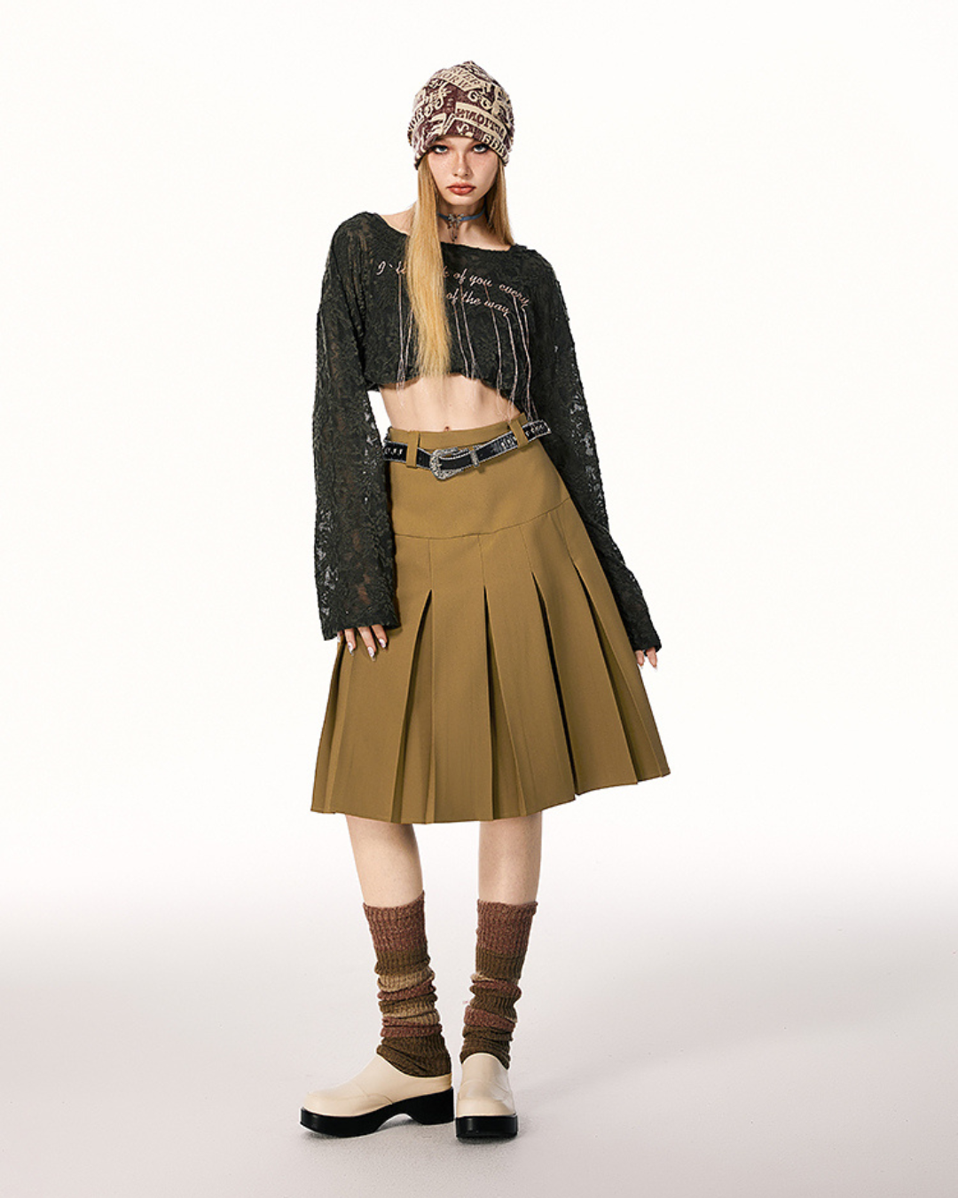 Middle pleated skirt IMO0046