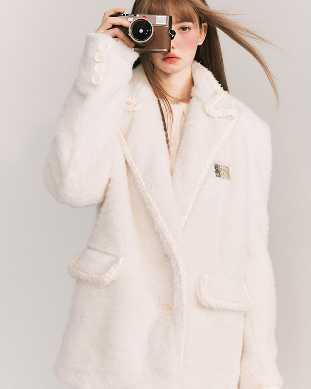 Twist White Woolen Jacket GOU0100