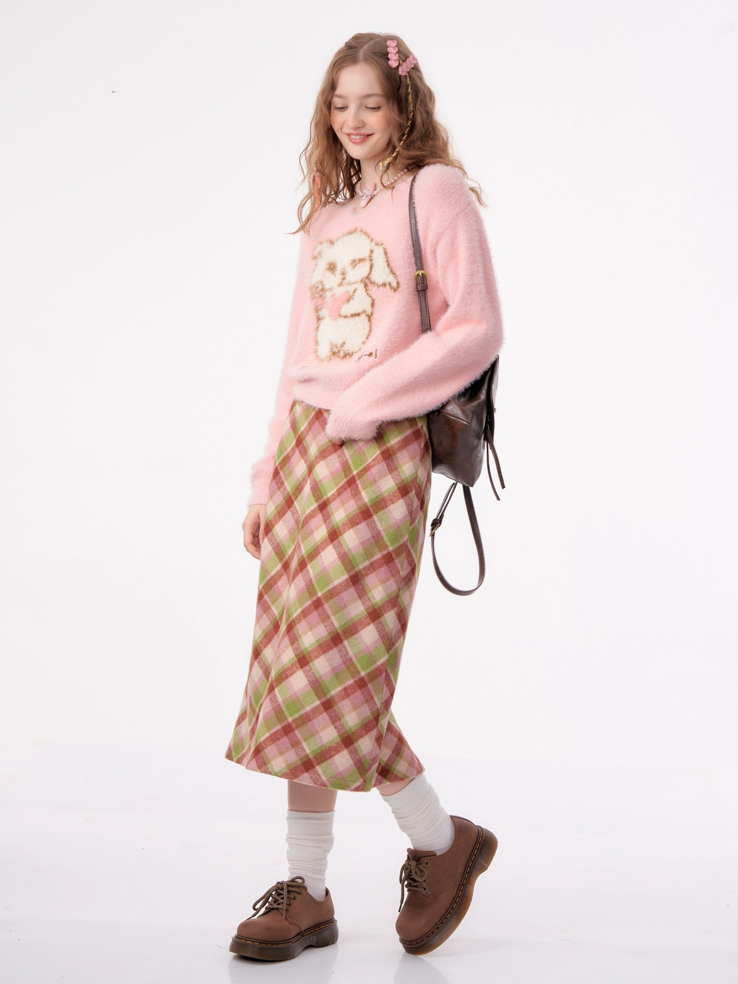 High Waist Plaid Wool Skirt ZZF0301