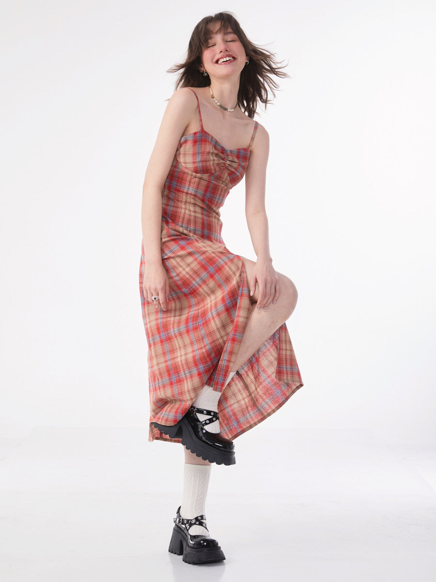 Retro Plaid Camisole Dress ZZF0199