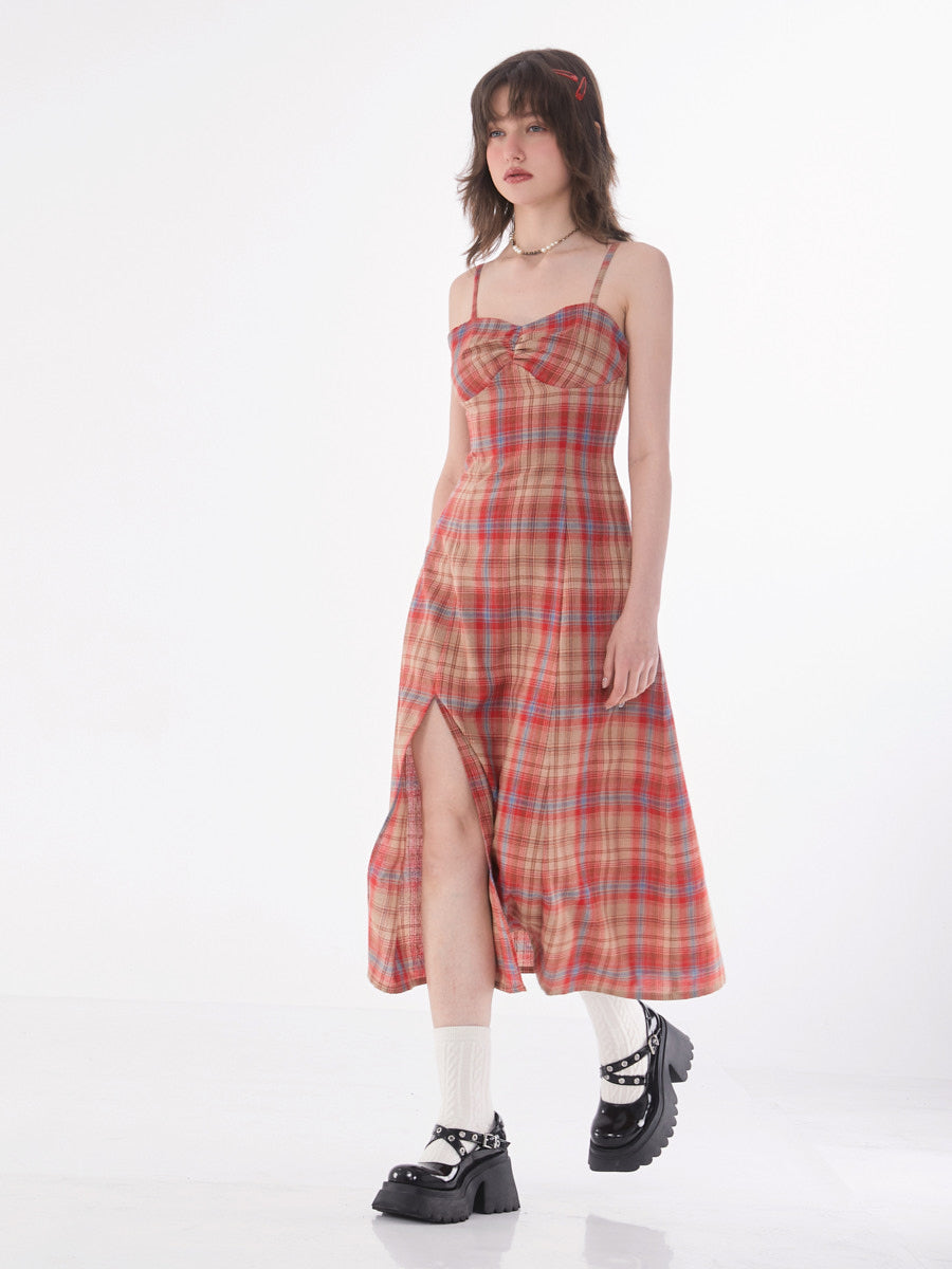 Retro Plaid Camisole Dress ZZF0199