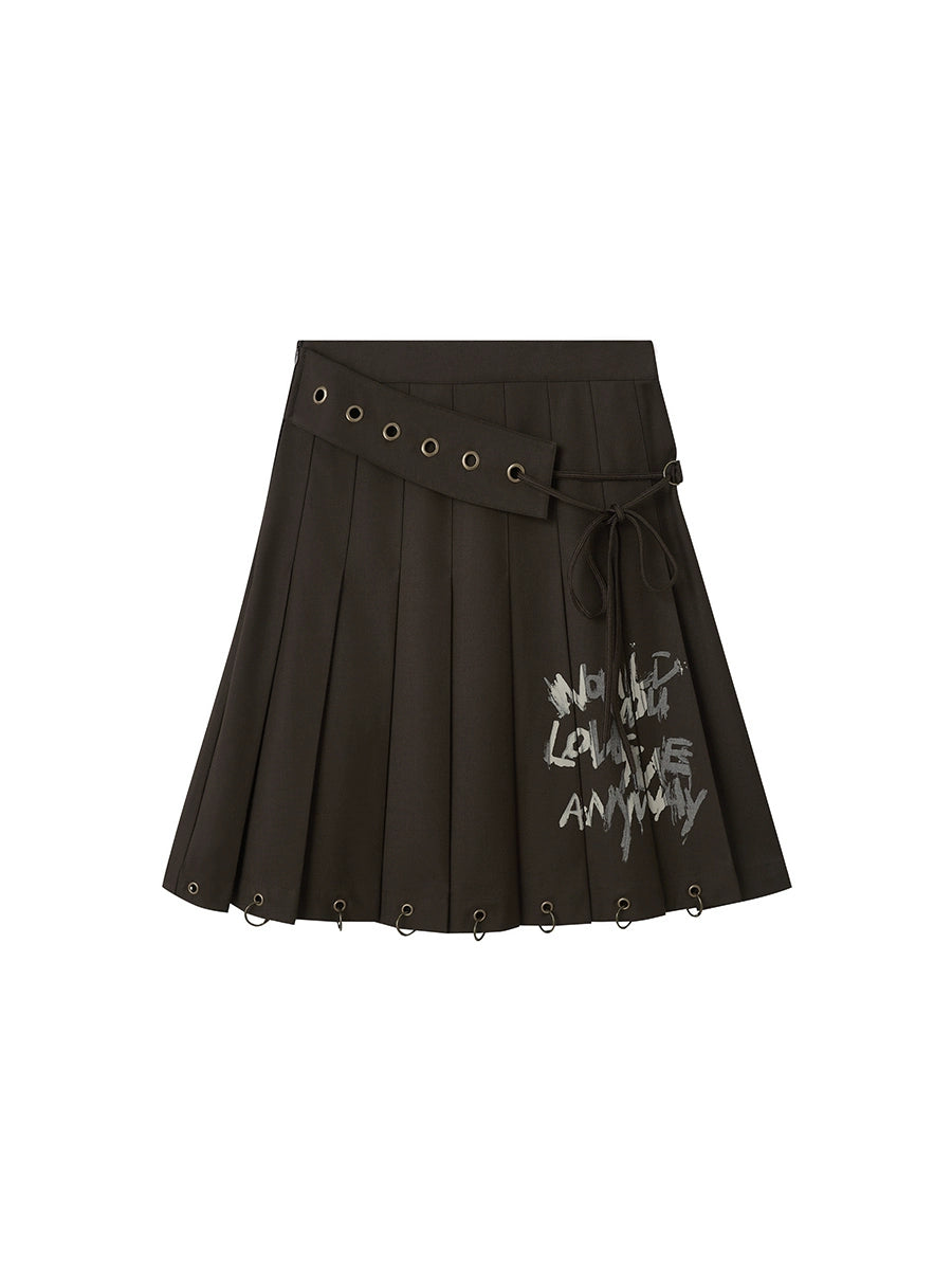 Dark Belt Pleated Skirt CEN0018