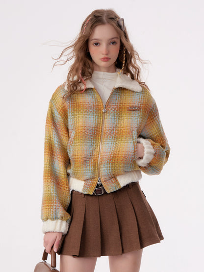 Plaid Velvet Short Fur Jacket ZZF0292