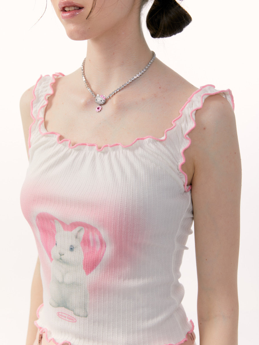 Rabbit Camisole White×Pink ZZF0145