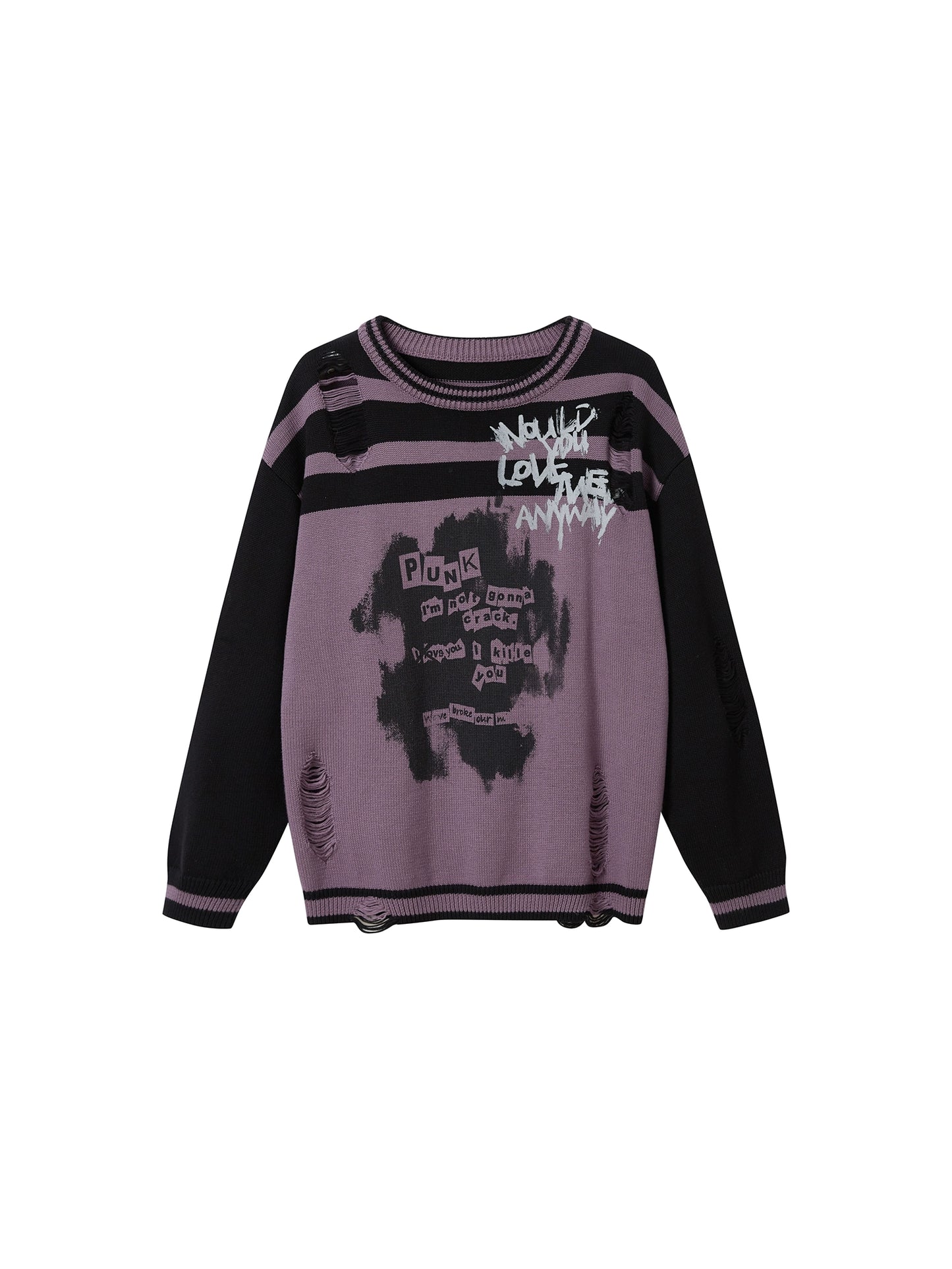 Striped Ripped Graffiti Sweater  CEN0025