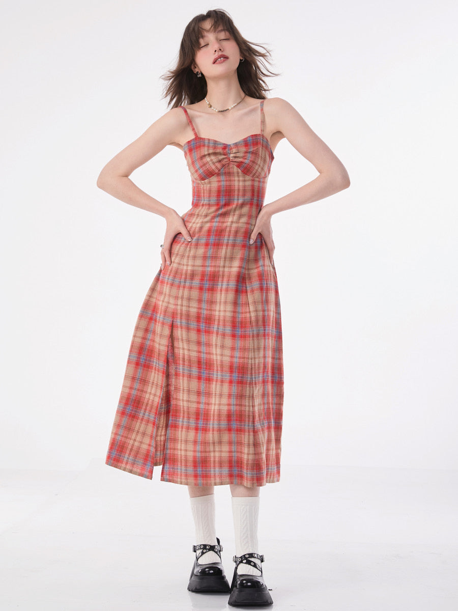 Retro Plaid Camisole Dress ZZF0199