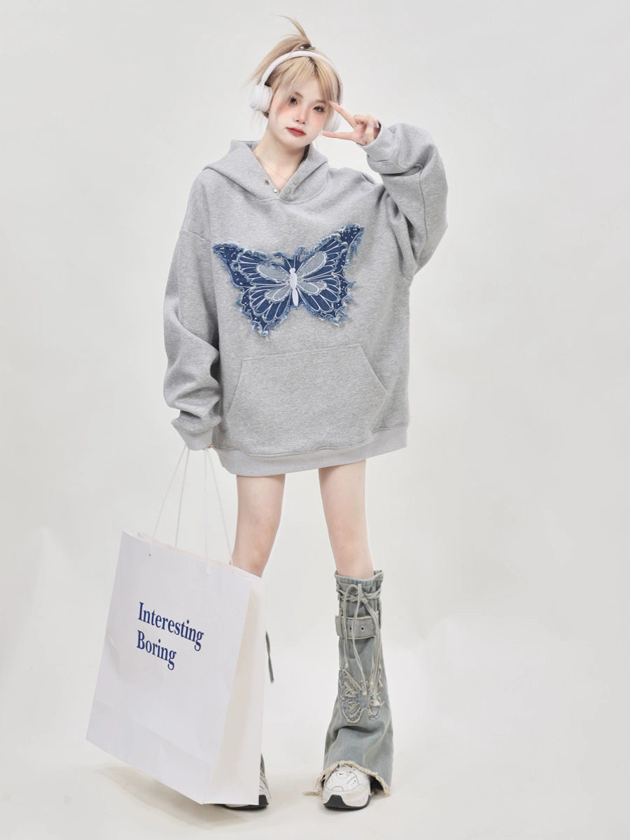 Butterfly Embroidery Loose Hoodie ANS0007