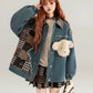 Teddy Bear Patch Denim Jacket / Pleated Plaid Skirt KIK0002