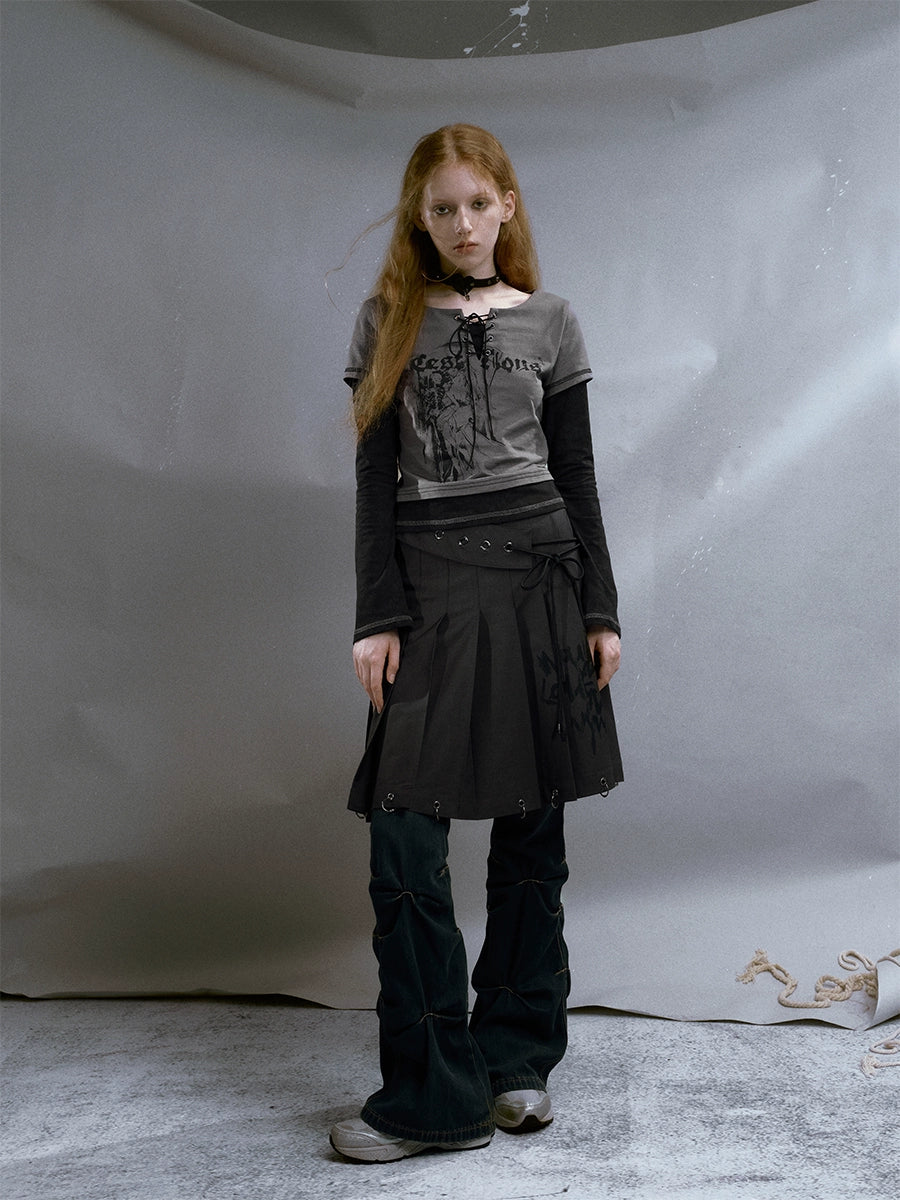 Dark Belt Pleated Skirt CEN0018