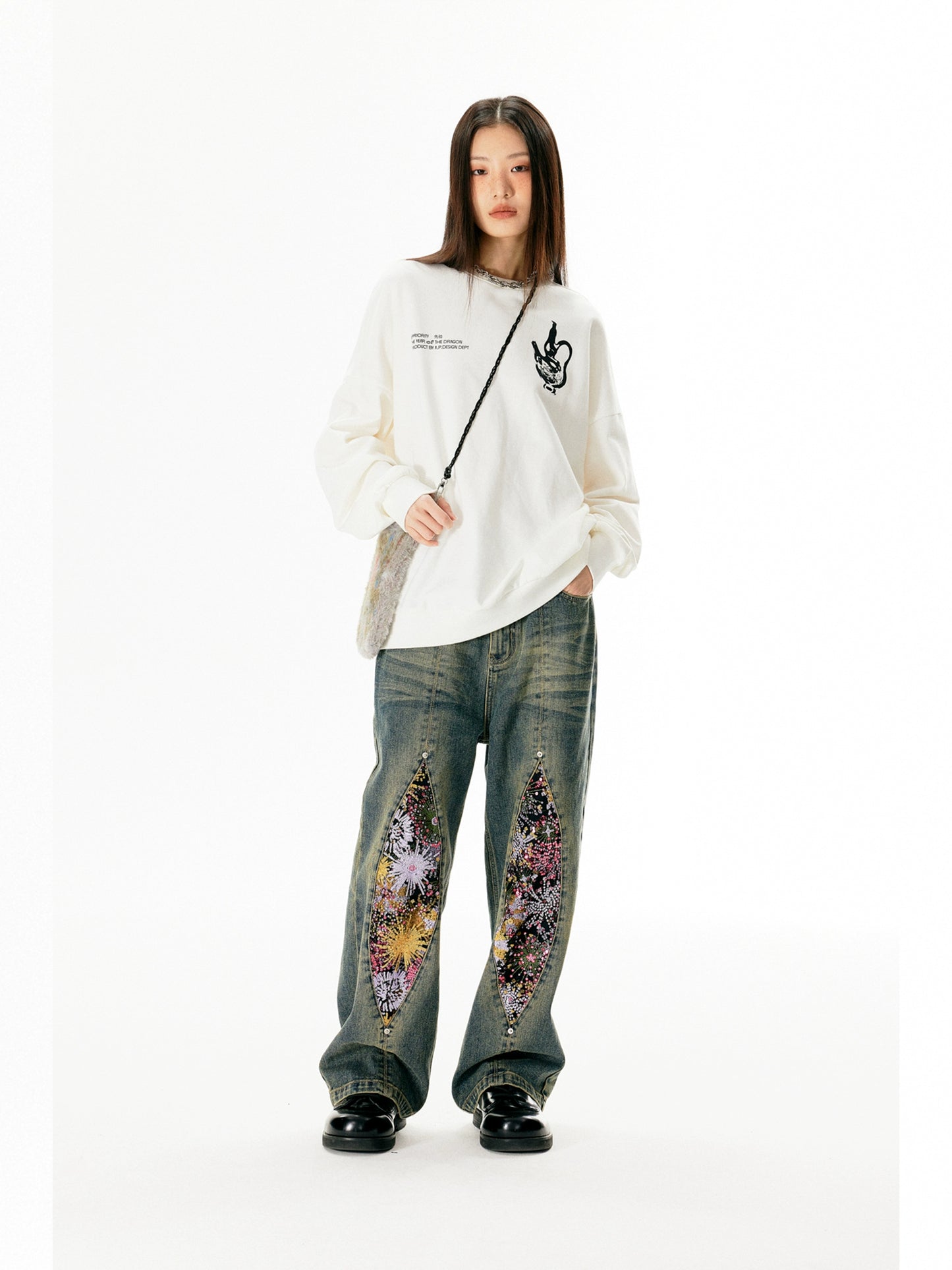 Retro Floral Design Denim Pants ART0001