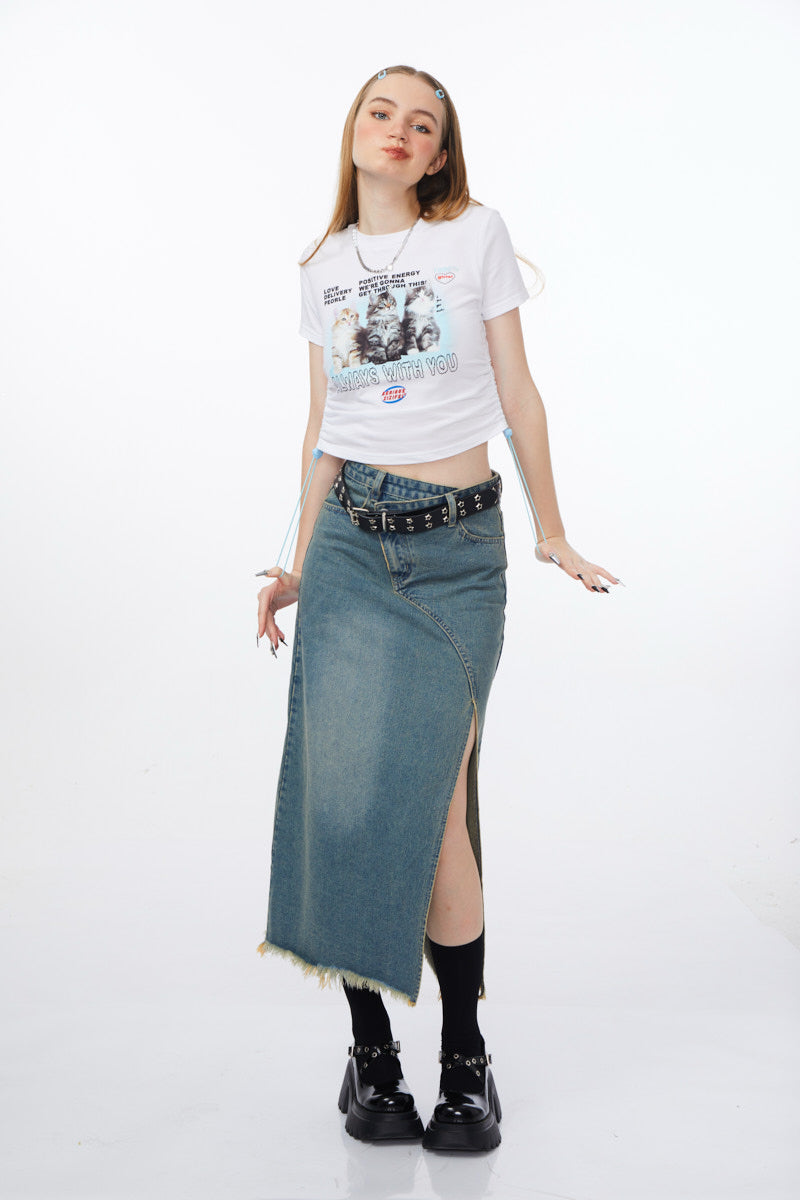 Side Split Long Denim Skirt ZZF0073