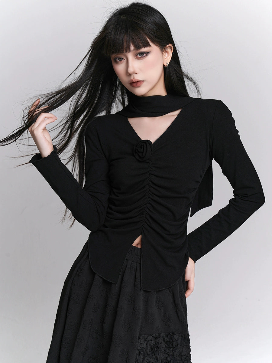 Front Shirring Long Sleeve Top lgh0028