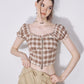 Retro Plaid Off-Shoulder Tops ZZF0236