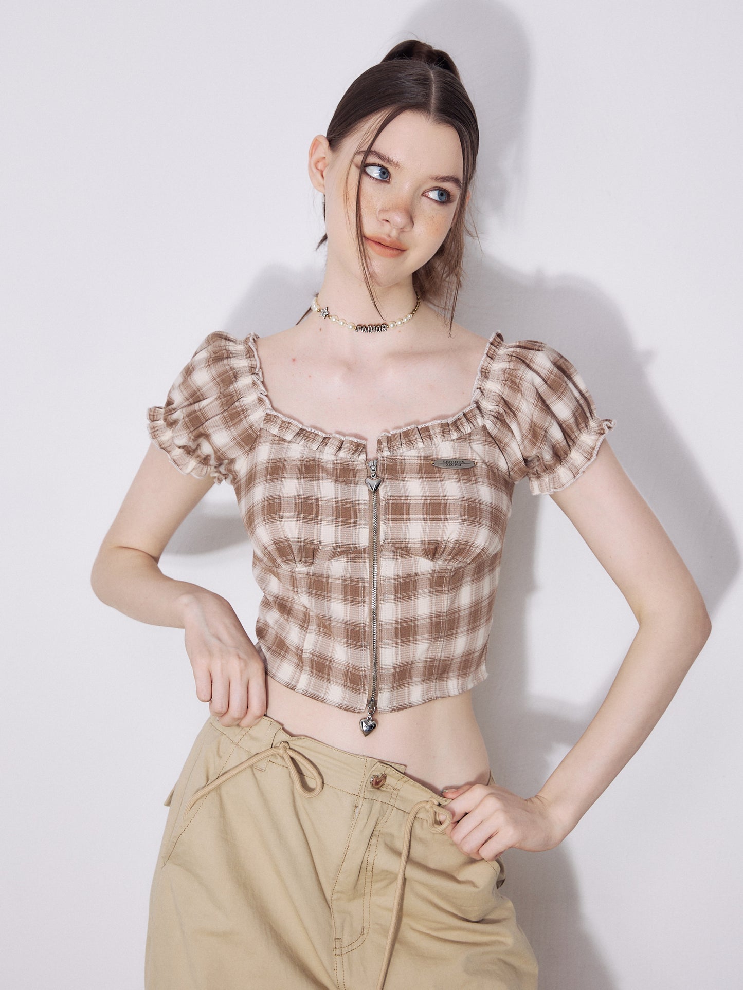 Retro Plaid Off-Shoulder Tops ZZF0236