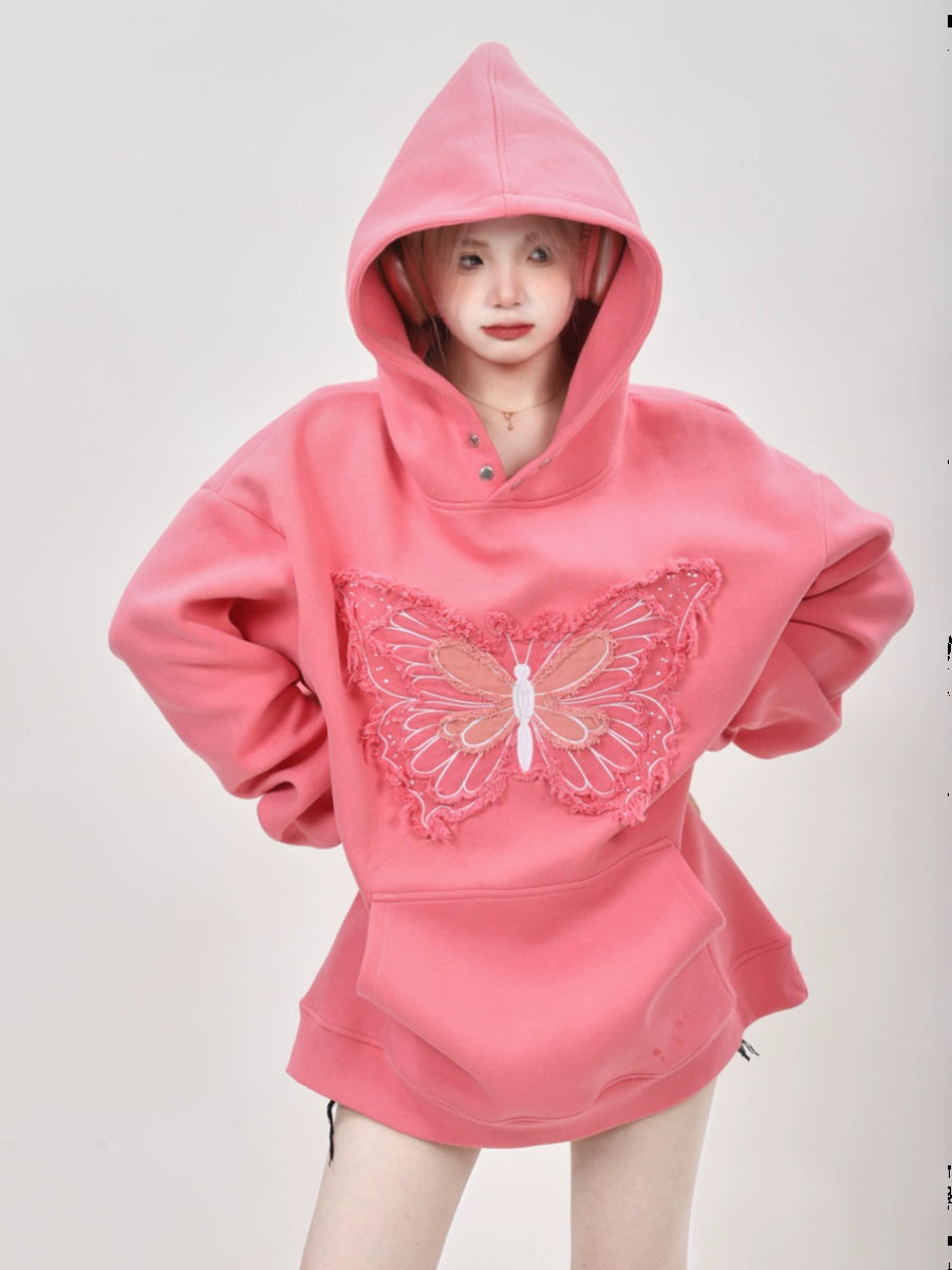 Butterfly Embroidery Loose Hoodie ANS0007