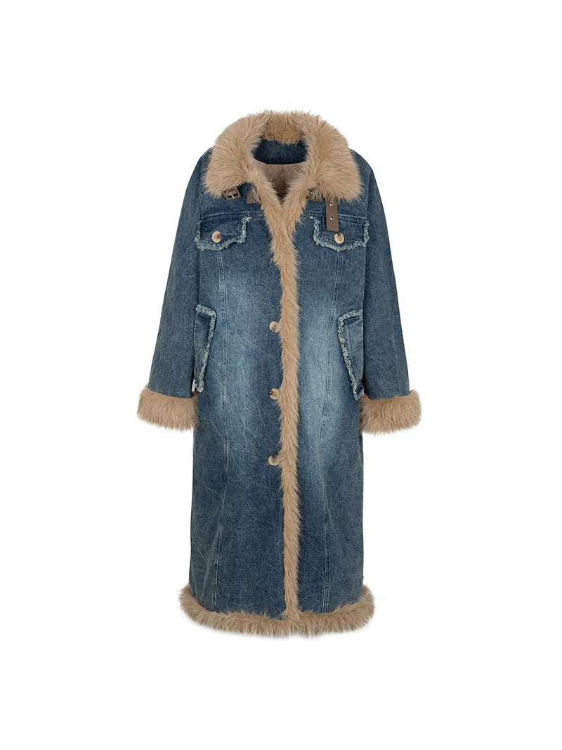 Inner Fur Denim Long Coat PUC0004