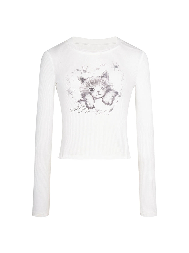 Cat Print Long T-Shirt PUC0011