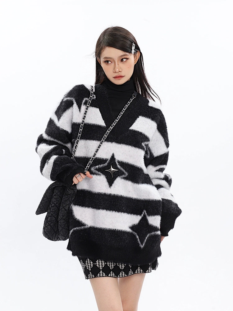 Striped Shaggy Knit Tops CCS0023