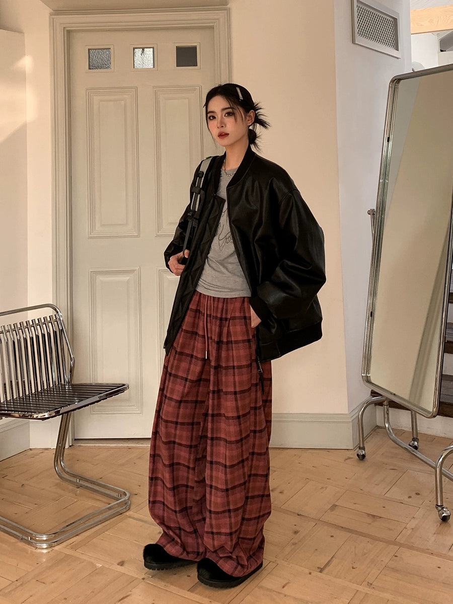 Plaid Straight Wide Pants SXI0011