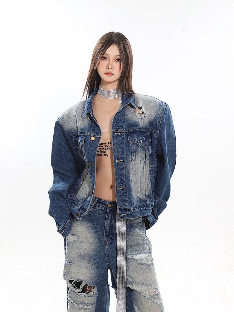 Vintage Denim Jacket & Wide Damaged Denim Pants CCS0005