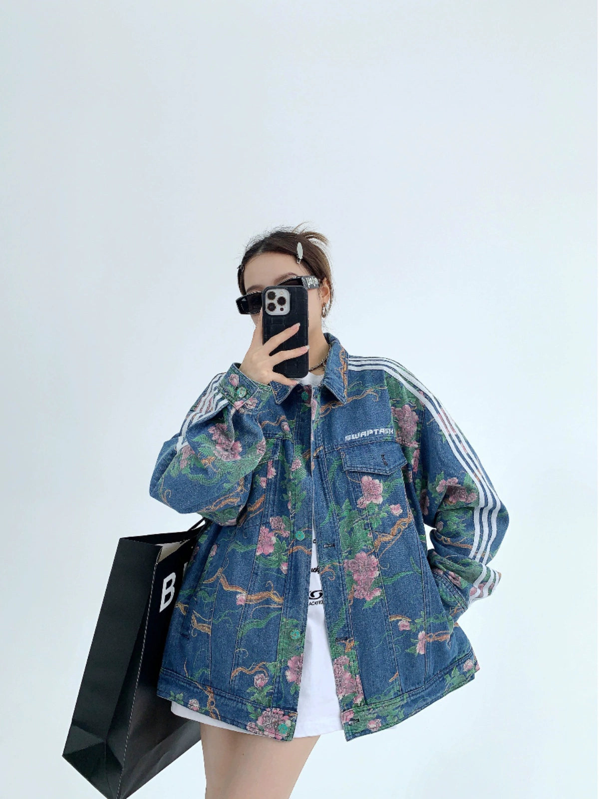 Floral Design Sideline Denim Jacket YLS0139
