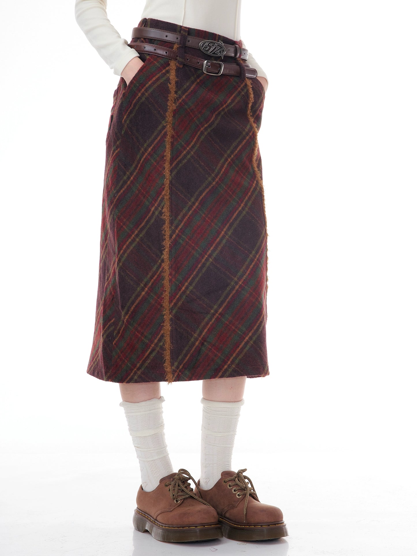 Slim Dark Red Plaid Skirt ZZF0341