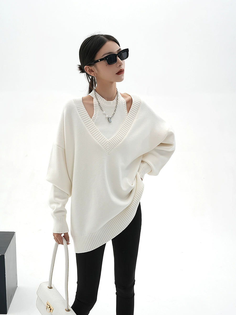 Halter Neck Layered Long Sleeve Knit SRS0191