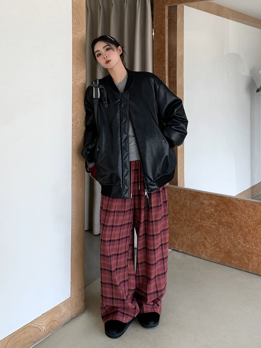 Plaid Straight Wide Pants SXI0011