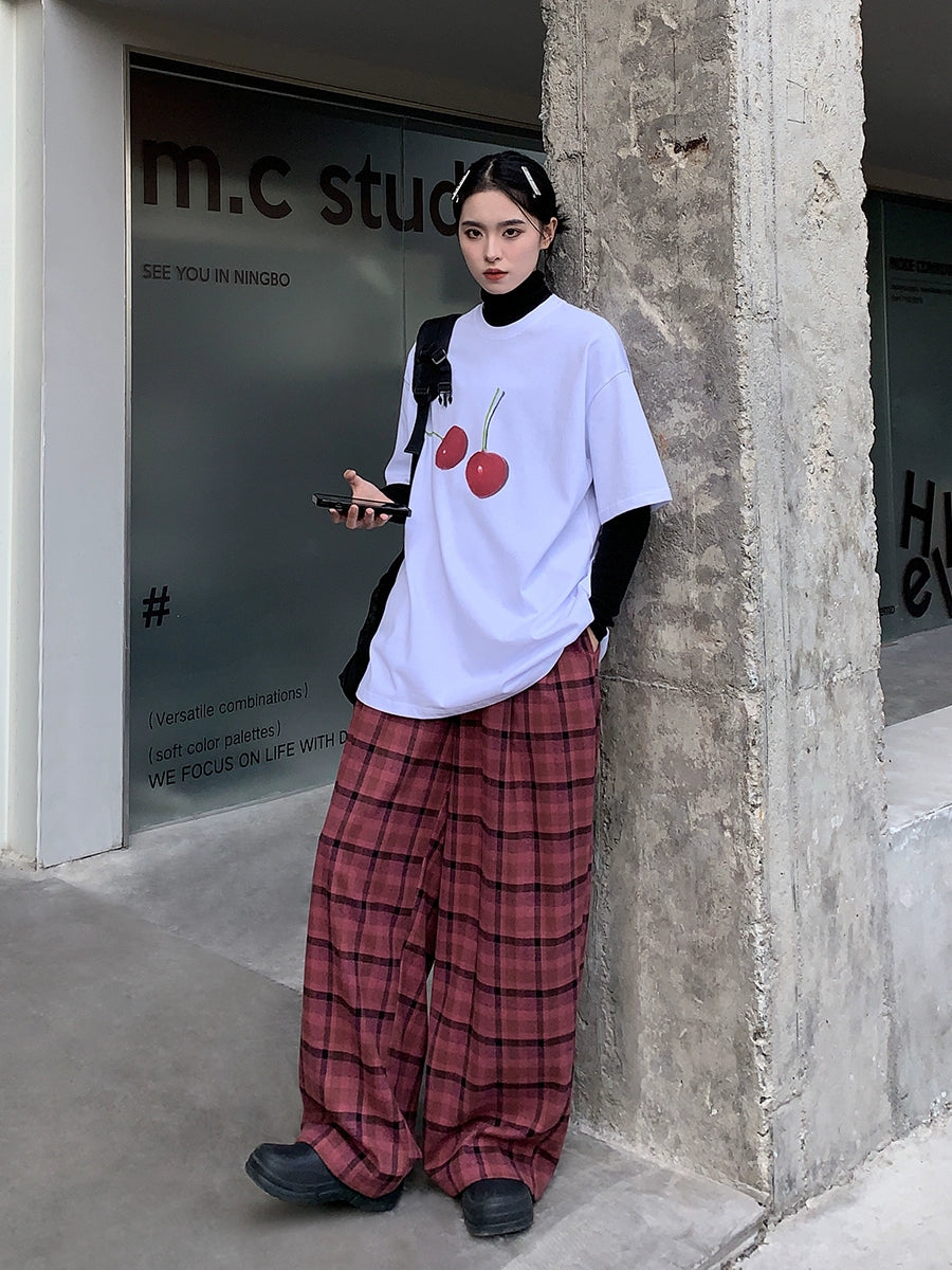 Plaid Straight Wide Pants SXI0011