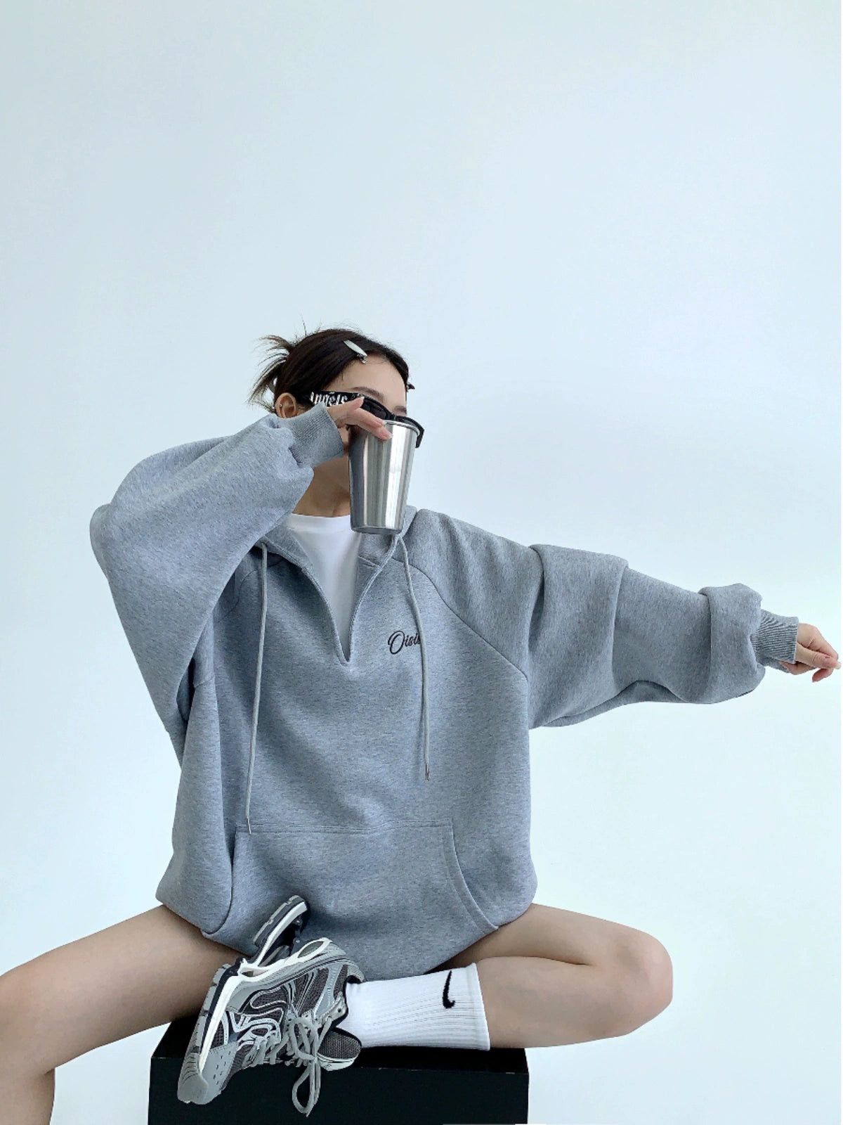 V-Neck Loose Sweat Hoodie YLS0046