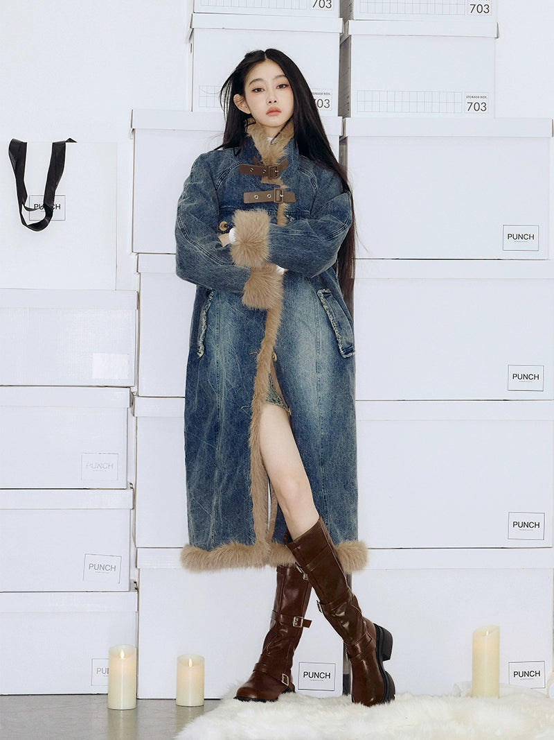 Inner Fur Denim Long Coat PUC0004