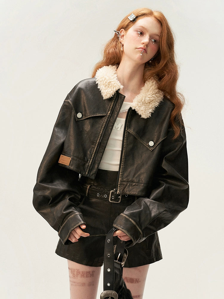 Boa Leather Short Jacket＆Leather Pants MAM0008