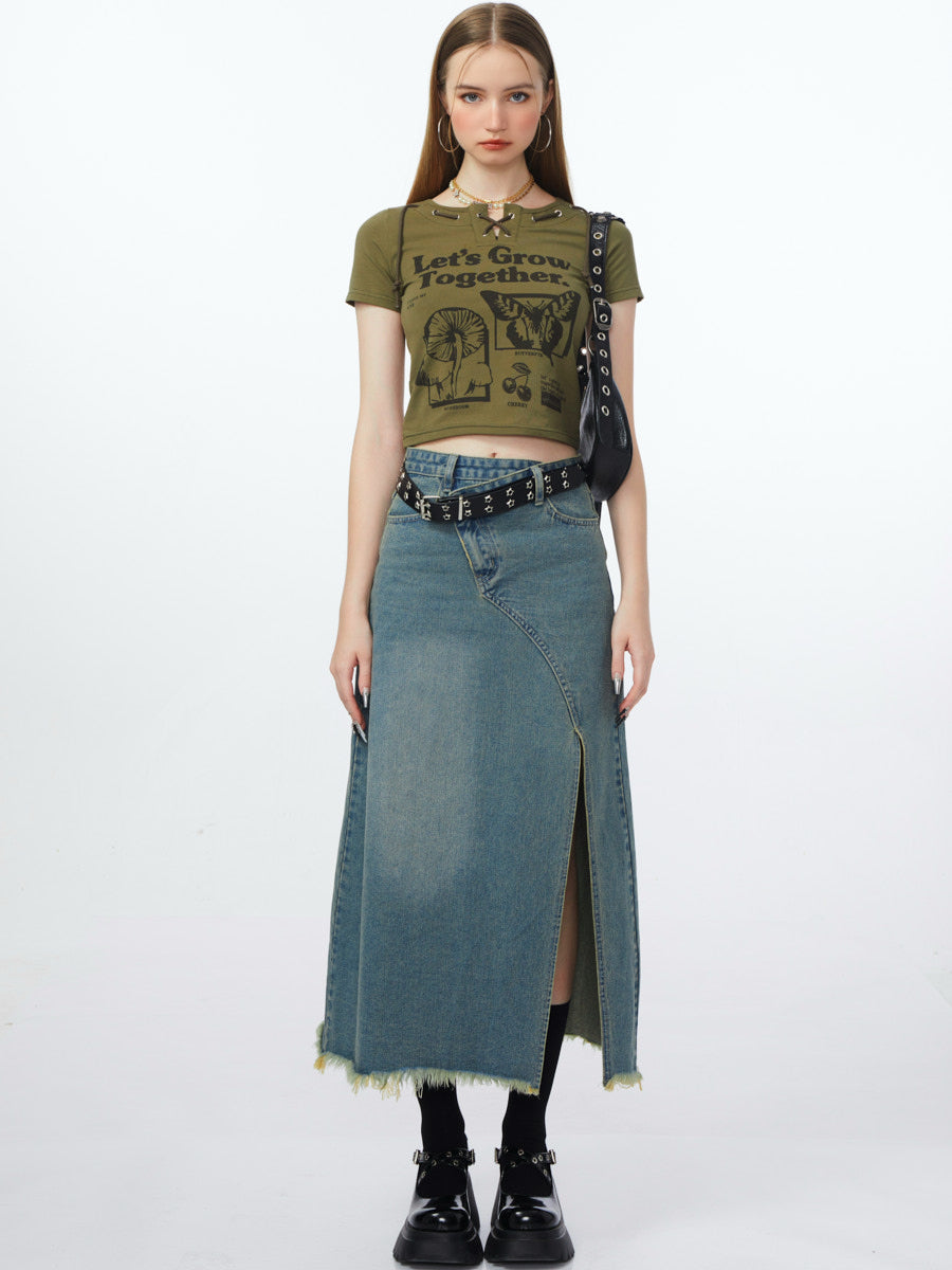 Side Split Long Denim Skirt ZZF0073