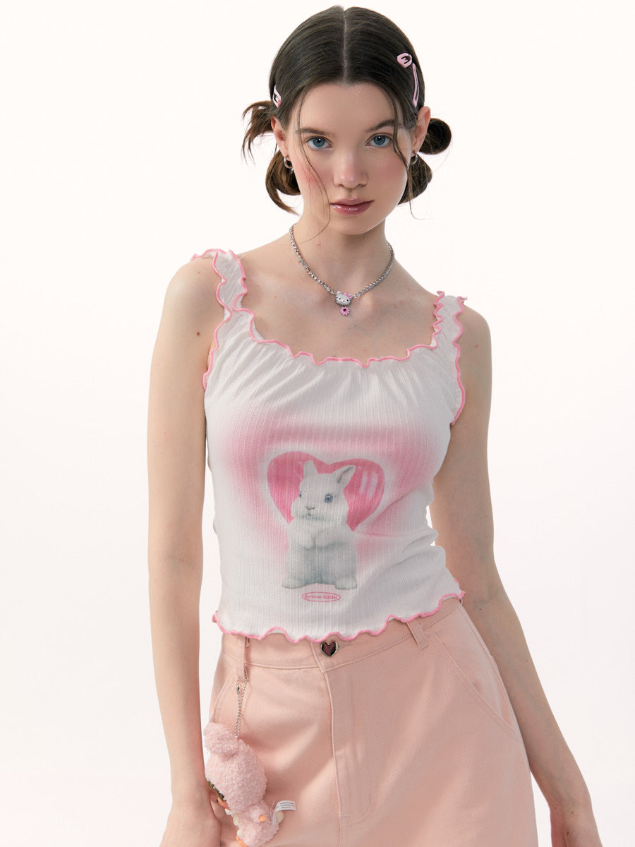 Rabbit Camisole White×Pink ZZF0145