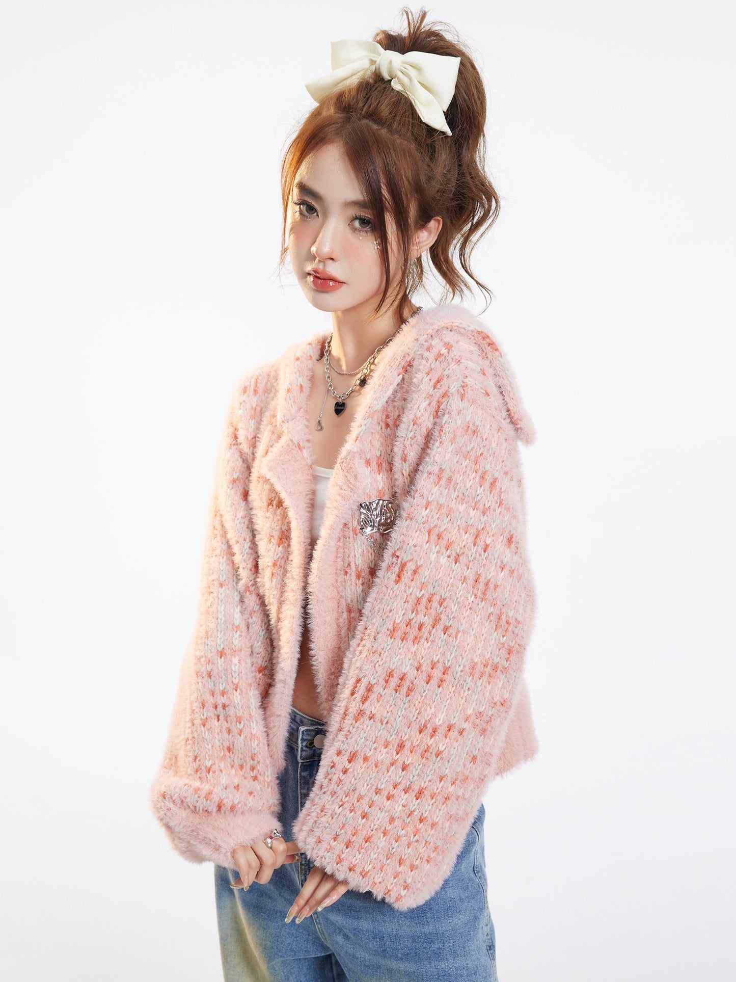 Loose Pink Knit Cardigan AFD0004