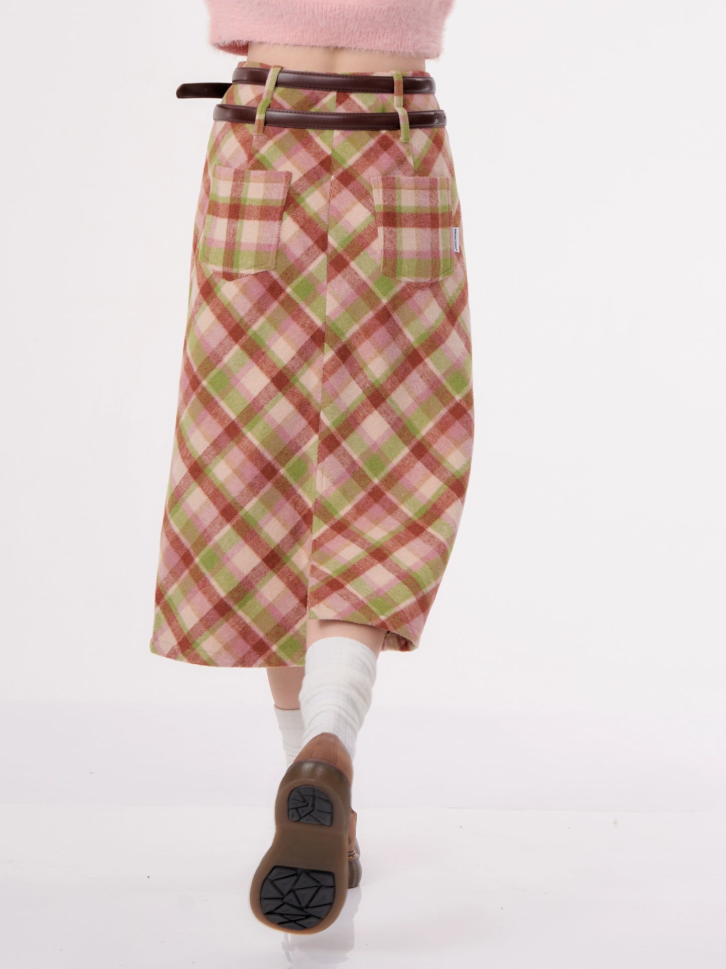 High Waist Plaid Wool Skirt ZZF0301