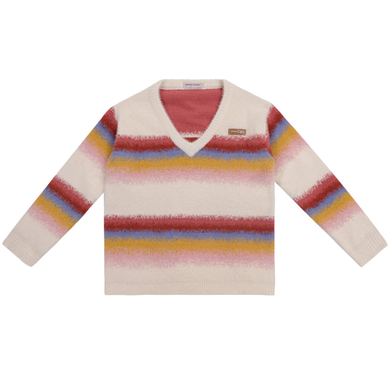 Stitching Rainbow stripes V-neck Sweater ZZF0021