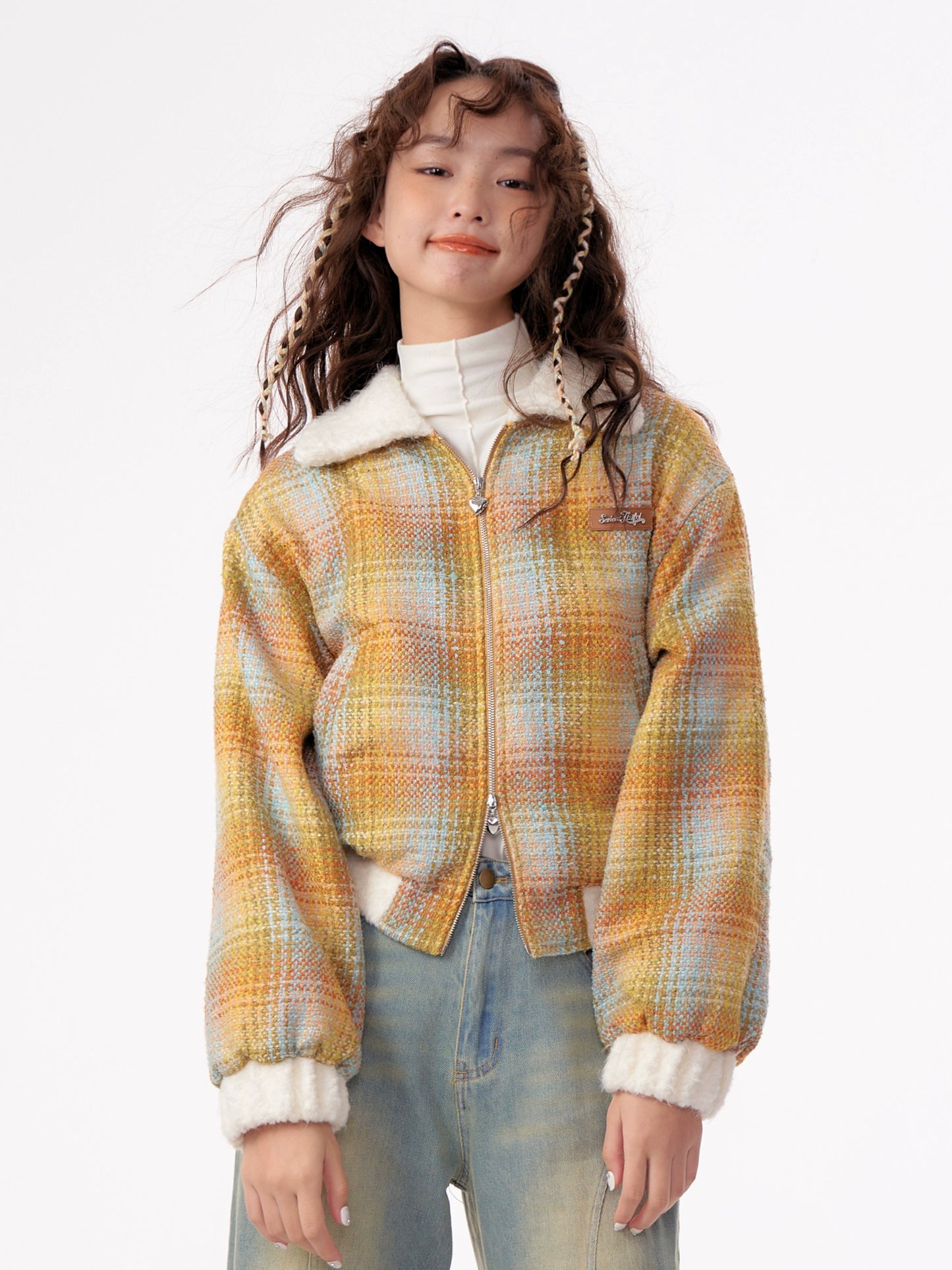 Plaid Velvet Short Fur Jacket ZZF0292