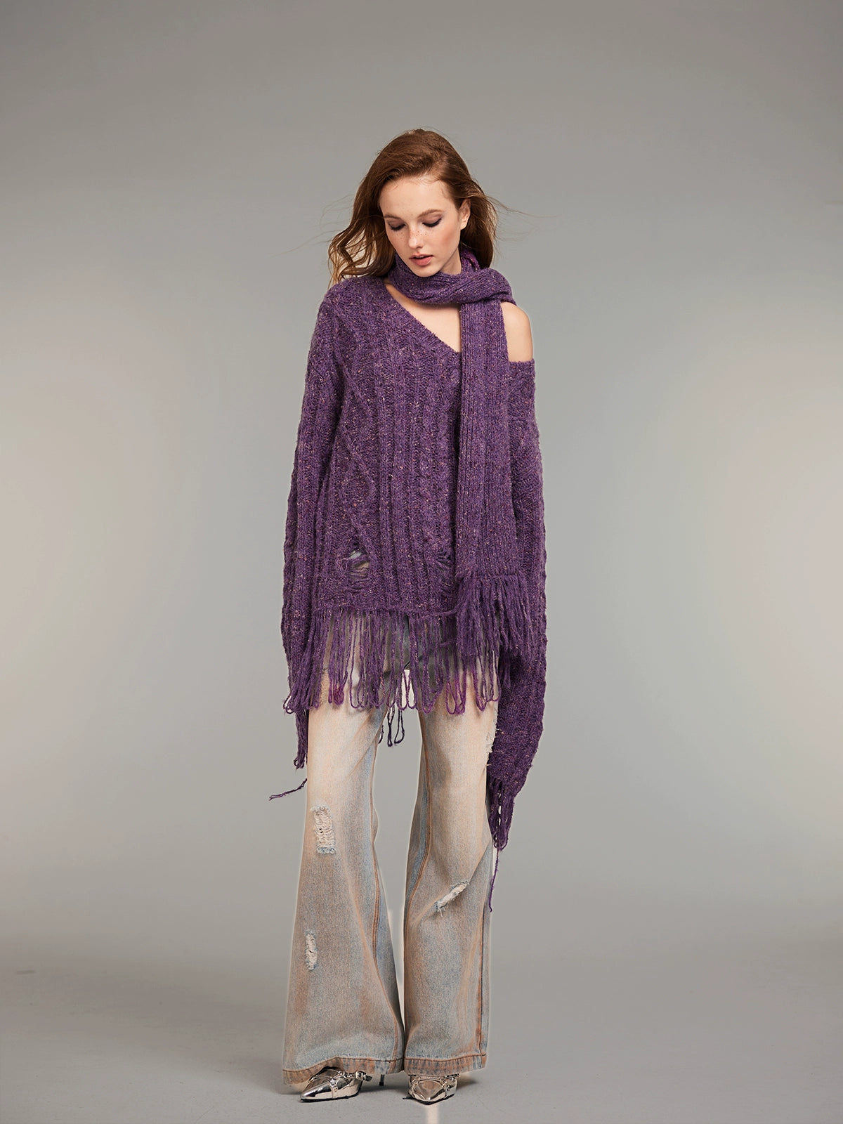 Off The Shoulder Knit With Muffler keb0001