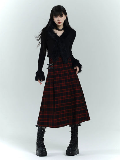 Belt Design Check Skirt lgh0013