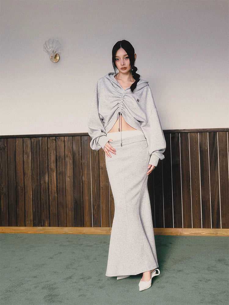 Shearled Cropped Hoodie / Mermaid Long Skirt IMC0037