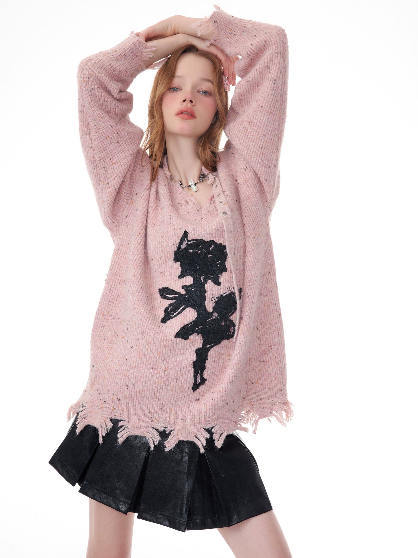 Front Rose Design Loose Knit ZZF0342