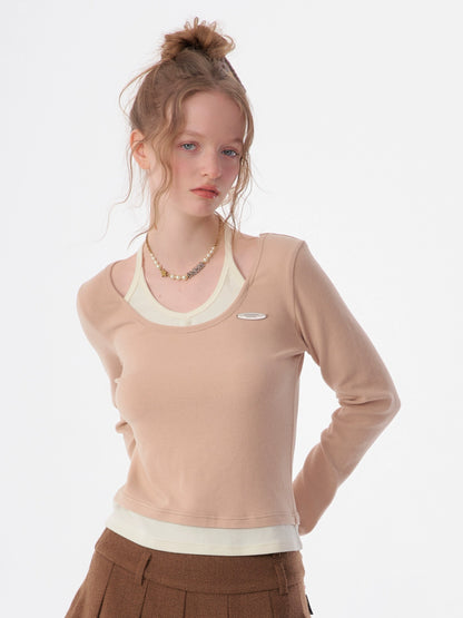 Halter Neck Layered Long Sleeve Knit ZZF0321