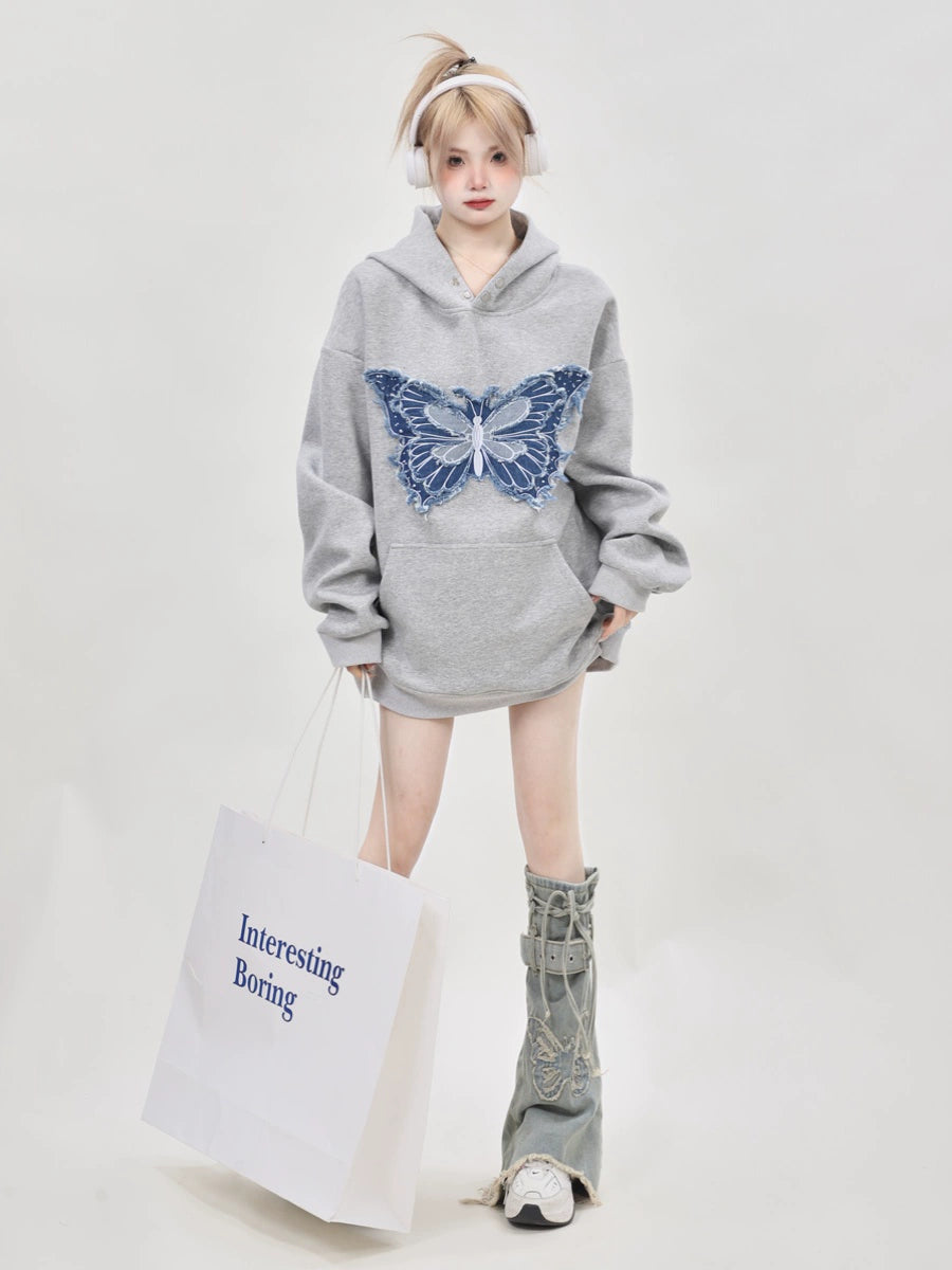 Butterfly Embroidery Loose Hoodie ANS0007