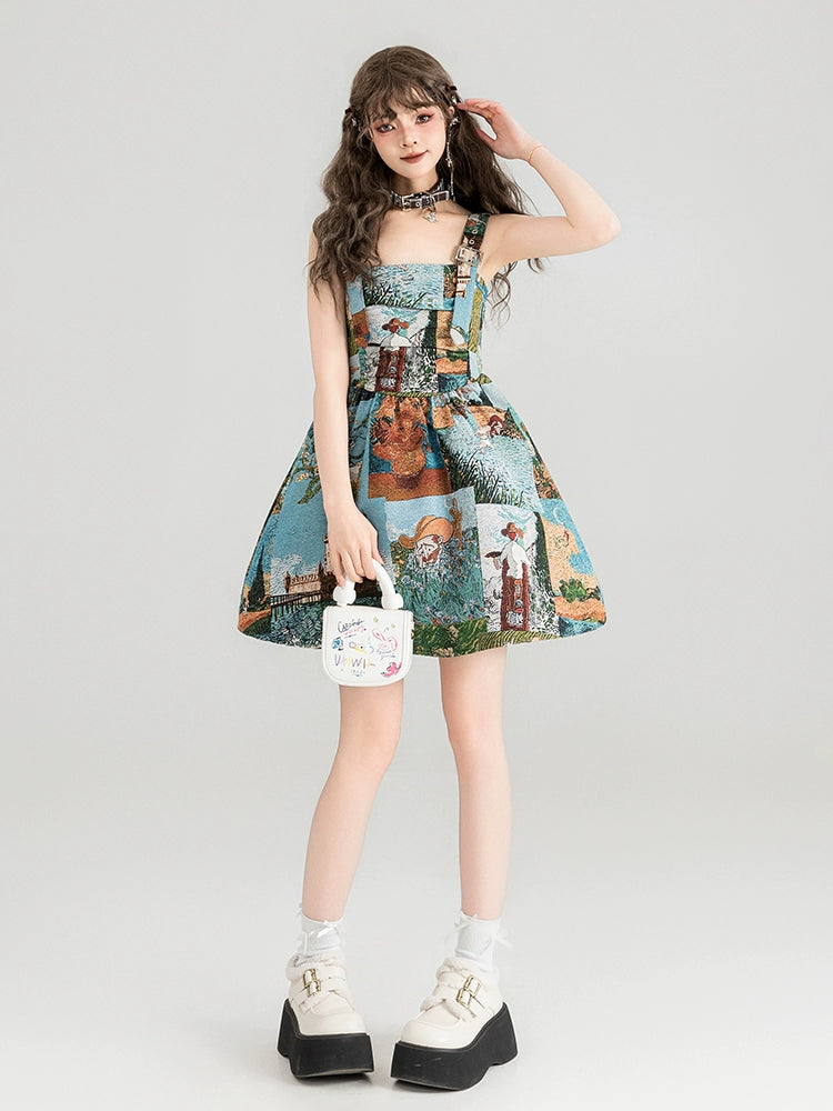 Retro Painting Flare Dress KIK0001