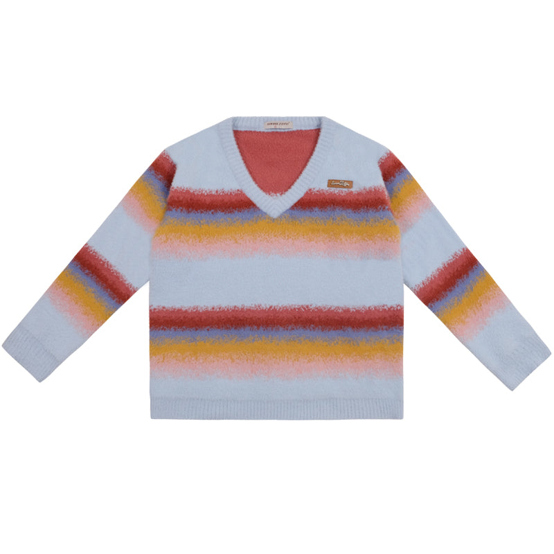 Stitching Rainbow stripes V-neck Sweater ZZF0021